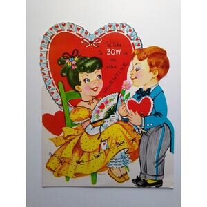 Vintage Mechanical Valentine's Day Greeting Card Boy Bowing USA